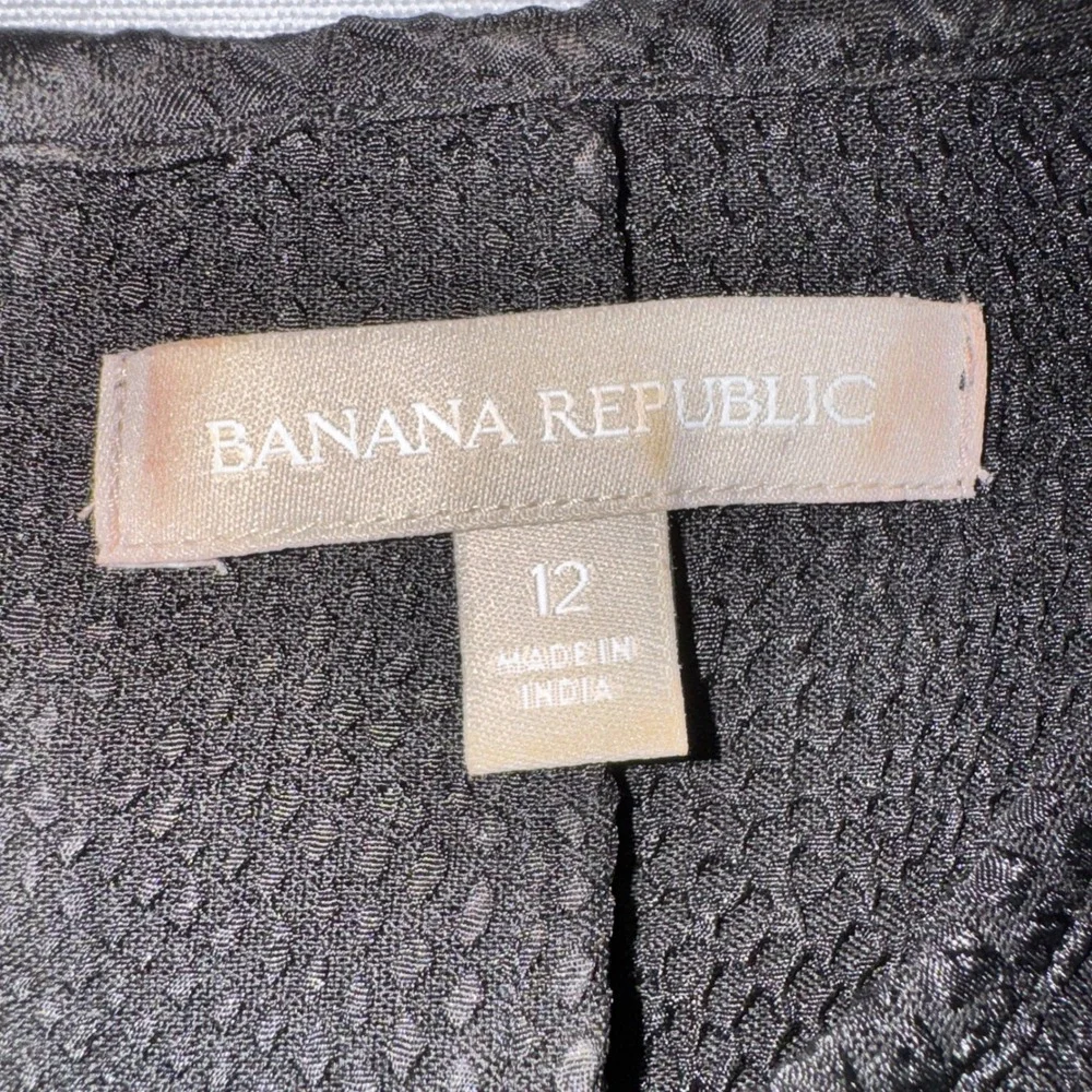 Banana Republic Black‎ Textured Honeycomb Puff Sleeve Keyhole Blouse Top Size 12